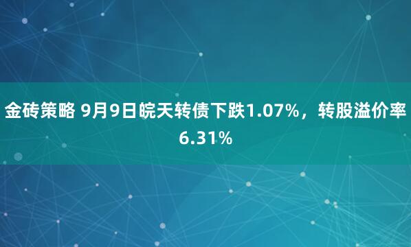 金砖策略 9月9日皖天转债下跌1.07%，转股溢价率6.31%